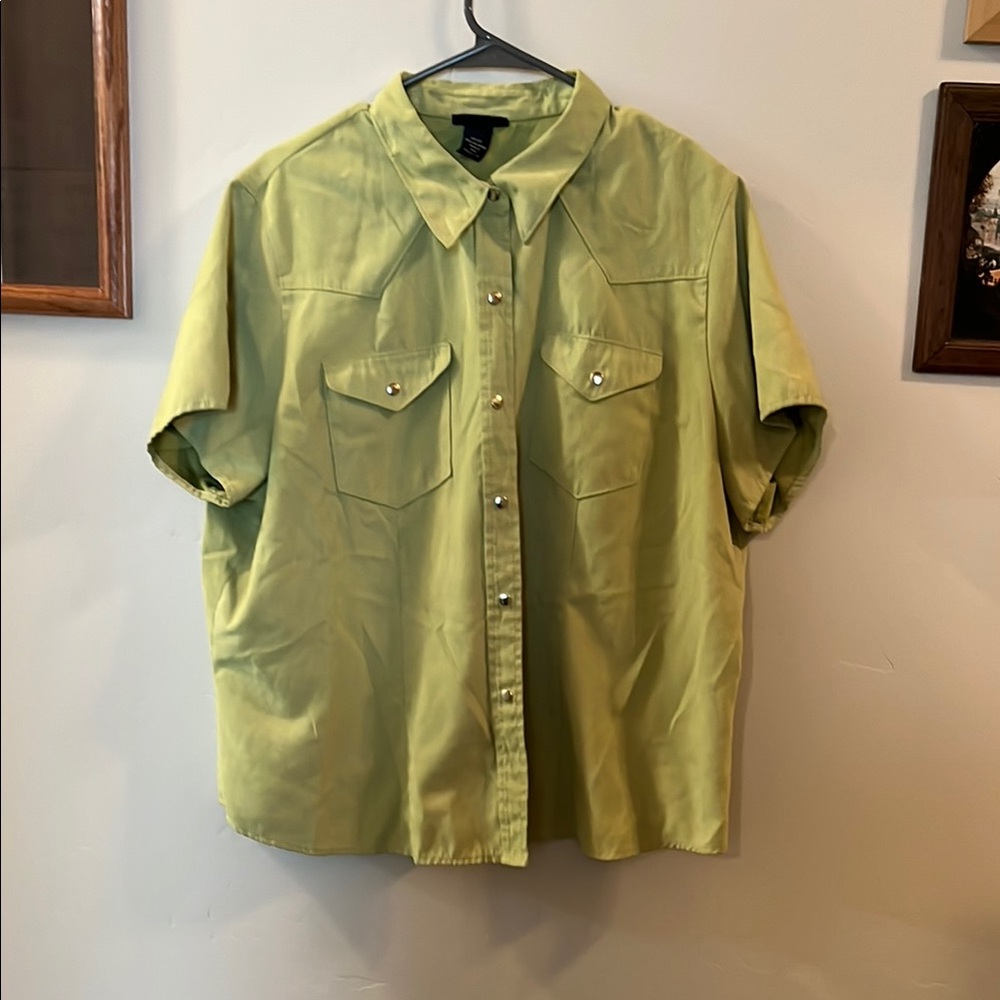 Venezia Lime Green Casual Button Down Shirt Lightweight Cotton